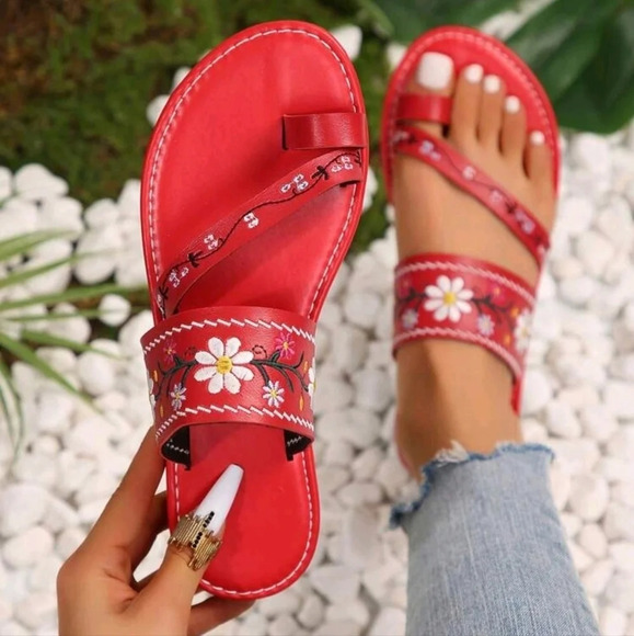 European & American Style Plus Size Embroidery Toe-Post Design Dark 's Sandals, - Picture 1 of 6